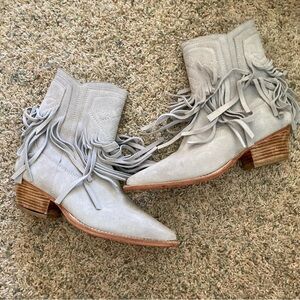 Free People Lawless Fringe Bone Suede Boots Sz 38